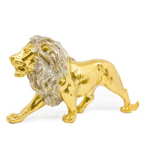 Estatua Enfeite de Resina Leão Dourado Brilhante 21cm