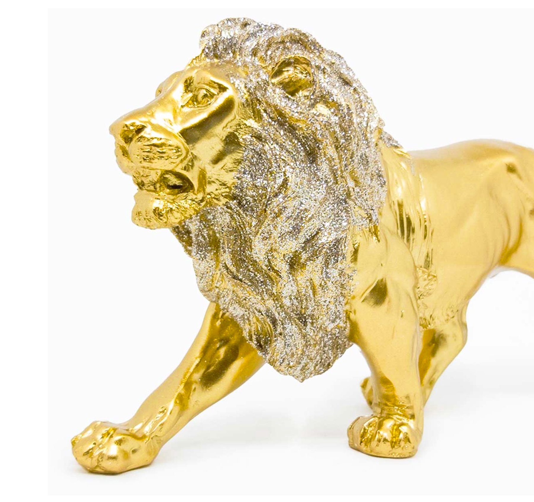 Estatua Enfeite de Resina Leão Dourado Brilhante 21cm - 5