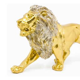 Estatua Enfeite de Resina Leão Dourado Brilhante 21cm - 5