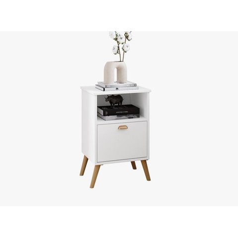 Mesa de Cabeceira 1 Gaveta Maragogi 35cm Criado Mudo MDP Branco Quarto