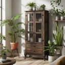 Ver imagem 3 de Cristaleira em Madeira Maciça com 2 Portas e 2 Gavetas Tabaco