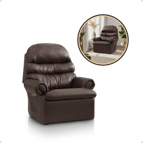 Cadeira Poltrona do Papai Descanso Reclinável Corino Marrom Quarto Sala Decoração
