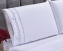 Ver mais imagens de Jogo lençol Imperial quarto casal Queen bordado 4 peças 2fronha: Branco com Salmão