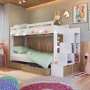 Ver imagem 1 de Beliche Infantil com Escada e Nichos 2 Gavetões Branco Marrom - Completa Móveis