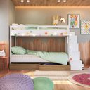Ver imagem 3 de Beliche Infantil com Escada e Nichos 2 Gavetões Branco Marrom - Completa Móveis