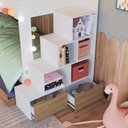 Ver imagem 4 de Beliche Infantil com Escada Nicho e Gavetas Linha Infanto Branco/aveiro Oak Bi004 Completa Móveis