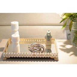 Bandeja Mdf Pérola Dourado Cozinha Taças Decoração Cafe Mesa B088 - 2
