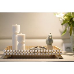 Bandeja Mdf Pérola Dourado Cozinha Taças Decoração Cafe Mesa B088 - 1