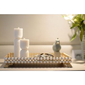 Bandeja Mdf Pérola Dourado Cozinha Taças Decoração Cafe Mesa B088