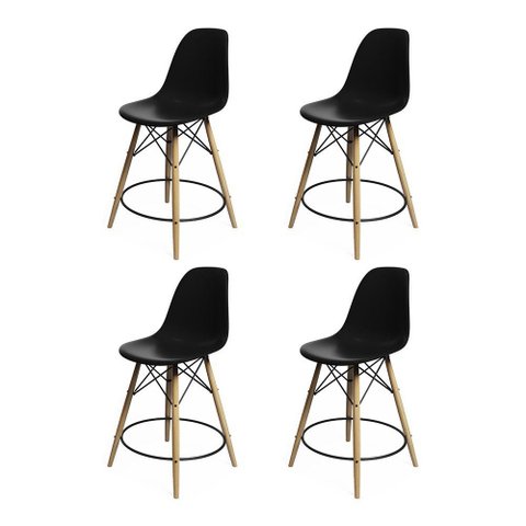 Kit 4 Banquetas Eames Eiffel de Madeira Assento Preto