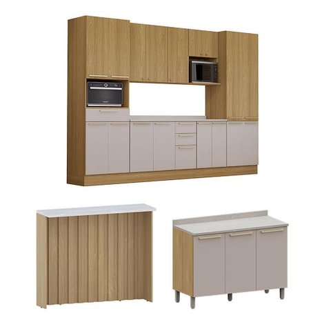 Cozinha Completa 8 Pçs Espaço Micro-ondas, Ilha, Tampo 320c Freijó/freijó Brasil/cinammon