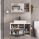 Ver imagem 3 de Gabinete Banheiro Ripado Dolphin 80cm (gabinete+cuba+espelheira+tampo Vidro) Branco / Cinza