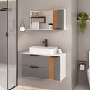Ver imagem 1 de Gabinete Banheiro Ripado Dolphin 80cm (gabinete+cuba+espelheira+tampo Vidro) Branco / Cinza