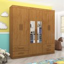 Ver imagem 1 de Guarda-Roupa 6 Portas 4 Gavetas com Espelho Infantil Perola Marrom/Cinamomo