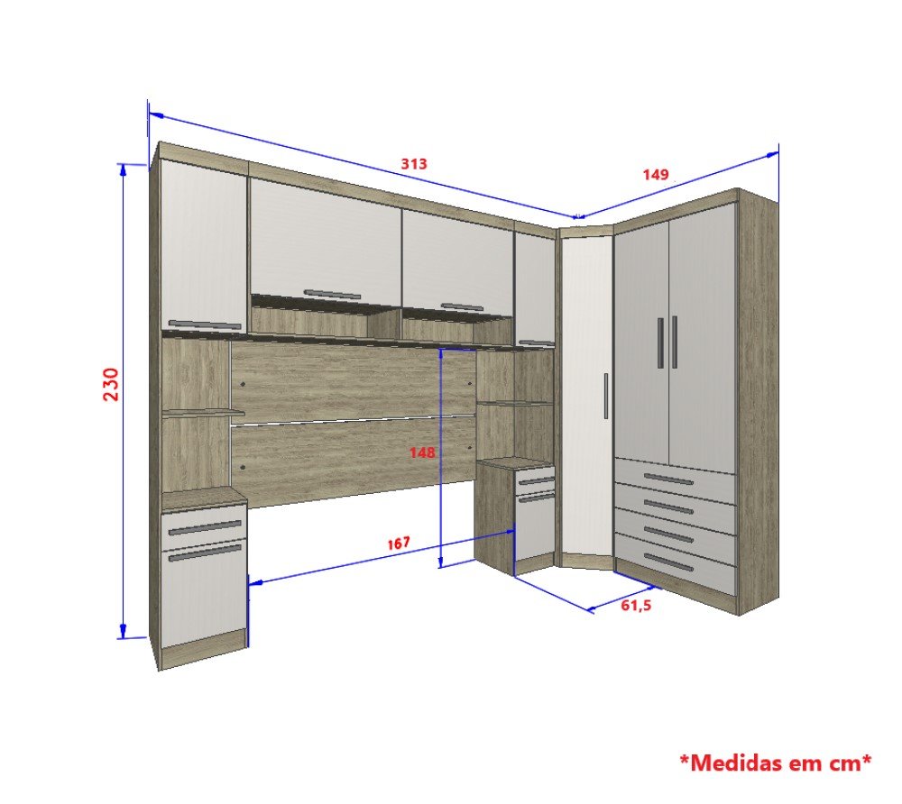 Guarda-Roupa Dormitório Modulado Master Casal Queen 158cm Canto - Avelã Rústico e Areia - Luciane - 4