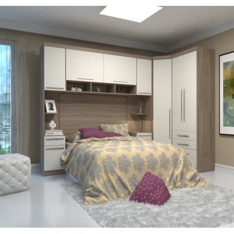 Guarda-Roupa Dormitório Modulado Master Casal Queen 158cm Canto - Avelã Rústico e Areia - Luciane