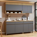 Ver imagem 1 de Cozinha Completa Modulada 4 Peças 7 Portas 3 Gavetas 100% MDF Realeza Premium Cinza/Carvalho/Titânio