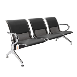 Cadeira Longarina Preta com Estofado Preto 3 Lugares