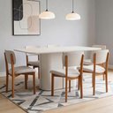 Ver imagem 1 de Mesa Retangular Tampo de Vidro Verbena 160cm Off White N01 com 6 Cadeiras Dara Linho Cru - Lyam