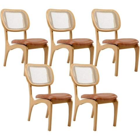 Kit 5 Cadeiras para Sala de Jantar Estofada e Tela Mariah L02 Couríssimo Camel