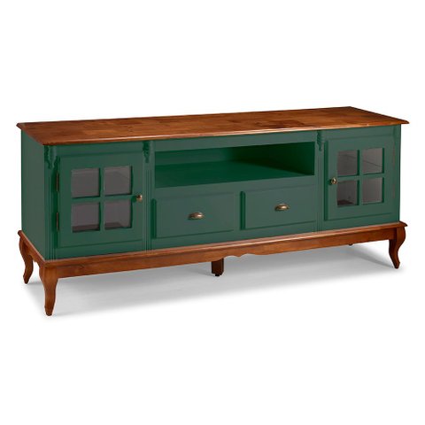 Rack para Sala Pés Luis Xv 2 Portas 2 Gavetas Nicho Hannover 60812 Linz Móveis - Verde Musgo/imbuia