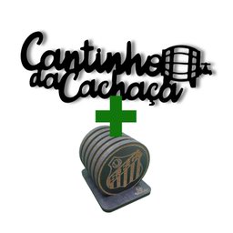 Conjunto Placa Cantinho da Cachaça e Porta Copos de Time: Santos - 2