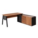 Ver imagem 4 de Mesa L Diretor com Armário Lateral 3 Gavetas 180cm Industrial Tampo Chanfrado Pés em Metal Executive