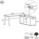 Ver imagem 3 de Mesa L Diretor com Armário Lateral 3 Gavetas 180cm Industrial Tampo Chanfrado Pés em Metal Executive