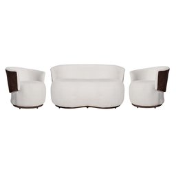 Kit Beatriz Namoradeira Mais 02 Poltronas Orgânica Tecido Bouclé Composê Com Tecido Estilo Calacata  - 1