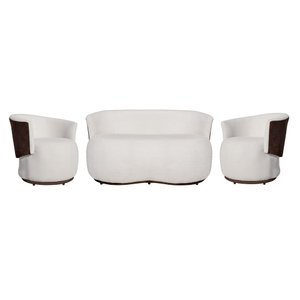 Kit Beatriz Namoradeira Mais 02 Poltronas Orgânica Tecido Bouclé Composê Com Tecido Estilo Calacata 