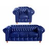 Kit Sofá Luis XV Chesterfield 3 Lugares + 1 Poltrona Decoração Barbearia Sala - Couríssimo Azul - 1