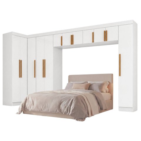Guarda Roupas Modulado Closet de Canto Quarto Completo 12 Portas Espaço Cama Queen 1,58m Madrid