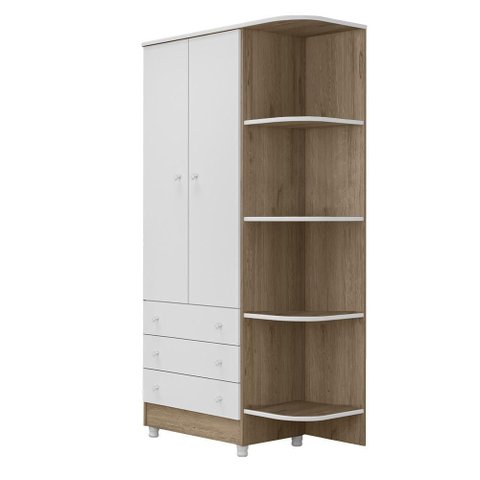 Guarda Roupa Infantil 2 Portas com Cantoneira Doce Sonho Carvalho/branco - Qmovi