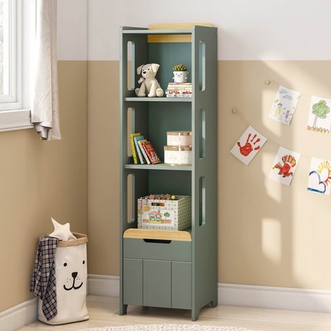 Estante 3 Nichos com Porta Petit Casatema MadeiraOriginals Verde/Mel