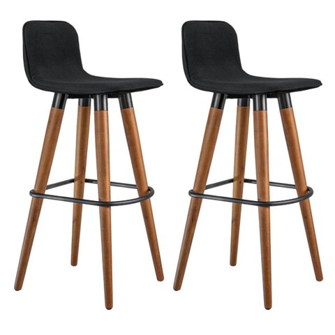 Kit 2 Banquetas Línea Alta Assento em Linho Luxo Aço Preto - Preto