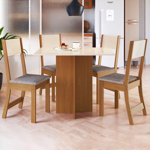 Conjunto de Sala de Jantar Mesa 91,8cm com 4 Cadeiras Bianca Freijó/Off White