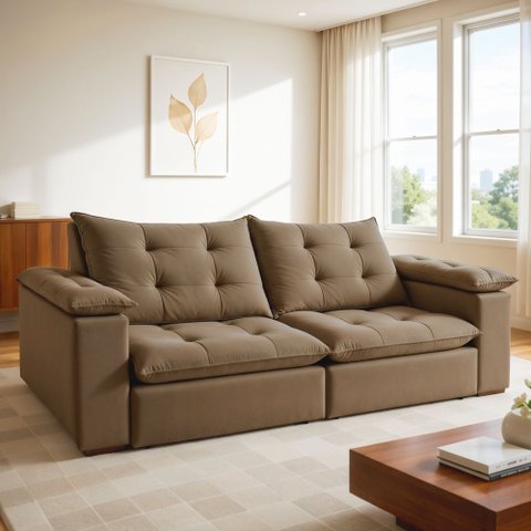Sofá 4 Lugares Retrátil e Reclinável 250cm Espanha  Veludo  