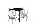 Ver imagem 2 de Mesa Industrial Base Ferro Preto em V Tampo 90x90 Preto 4 Cadeiras Eames Madeira Assento Branco