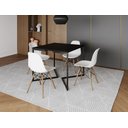 Ver imagem 1 de Mesa Industrial Base Ferro Preto em V Tampo 90x90 Preto 4 Cadeiras Eames Madeira Assento Branco
