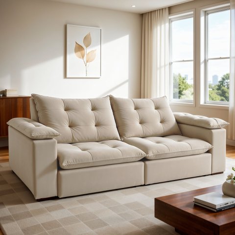 Sofá 4 Lugares Retrátil e Reclinável 250cm Espanha Veludo