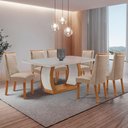 Ver imagem 1 de Conjunto de Jantar Milena 6 Lugares Tampo MDF Canto Copo Cadeiras Carolina Veludo Creme 180cm