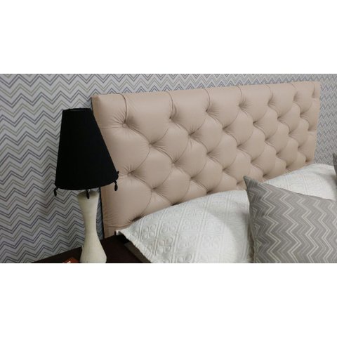 Cabeceira Casal 138 - Bello Box - Estilo Capitonê Tecido Sintético Bege Sem Strass