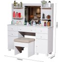 Ver imagem 5 de Penteadeira Camarim com Espelho 5 Gavetas 2 Portas Banqueta Estofada Prateleiras Multifuncional