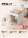 Ver imagem 5 de Penteadeira Camarim com Espelho 5 Gavetas 2 Portas Banqueta Estofada Prateleiras Multifuncional