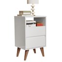 Ver imagem 2 de Quarto Estilo Retrô Mesa de Cabeceira Sic com Pés Palito 2 Gavetas - Branco - Comprar Moveis em Casa