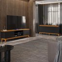 Ver imagem 1 de Conjunto Sala de Estar Buffet 4 Portas Ripado e Rack para Tv até 75 Polegadas - Vianossa - Preto/