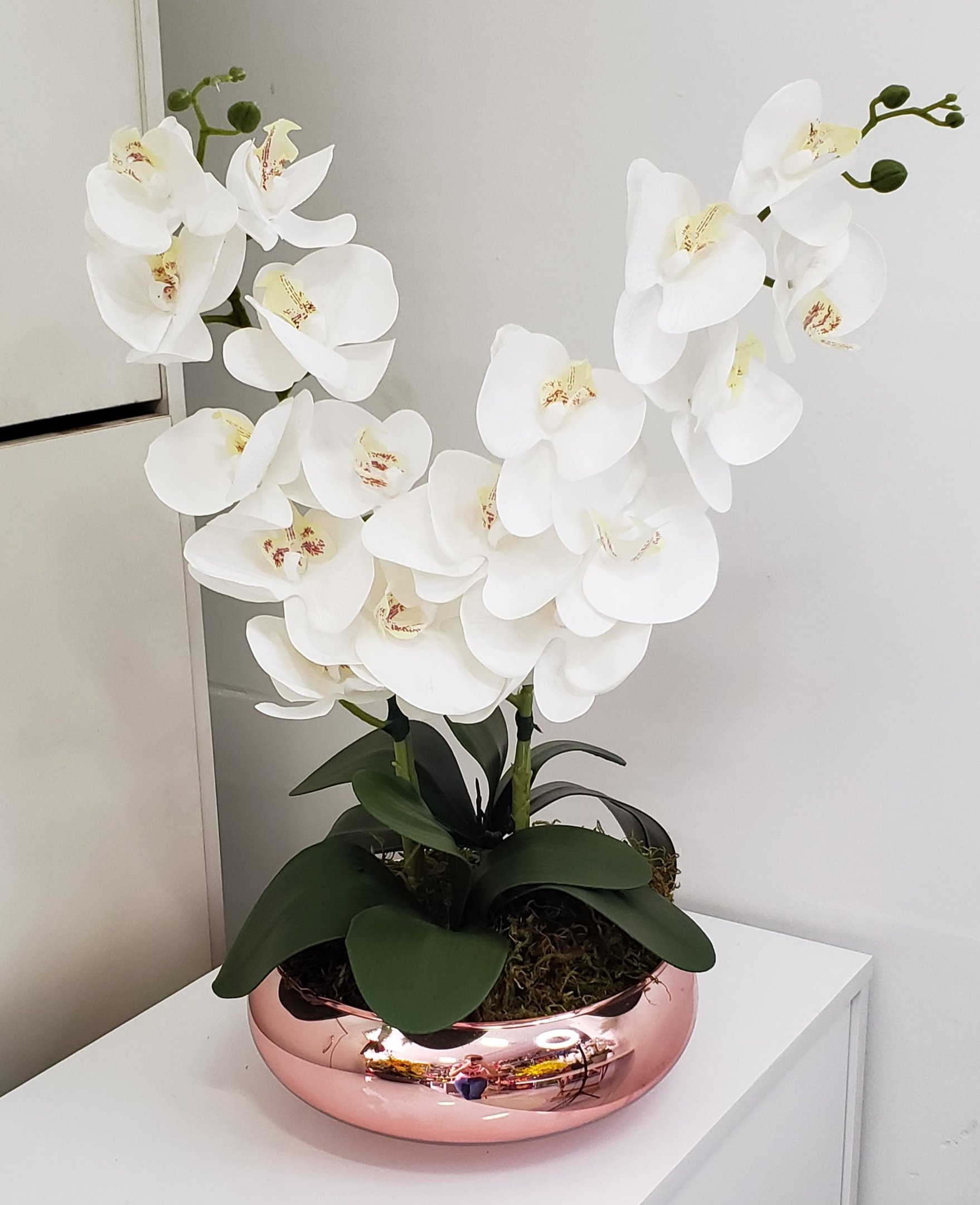 Arranjo De Mesa 2 Orquídea Artificial Flor Branca | MadeiraMadeira