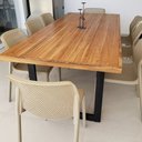 Ver imagem 2 de Mesa de Jantar Industrial Madeira com Pé Metal Preto 220x100:tampo Painel de Teca