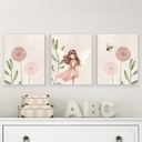 Ver imagem 1 de Kit 3 Quadros Decorativos Infantil Mundo Mágico Das Fadas Quarto Bebê 30x40 Moldura Madeira