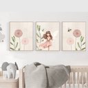 Ver imagem 2 de Kit 3 Quadros Decorativos Infantil Mundo Mágico Das Fadas Quarto Bebê 30x40 Moldura Madeira